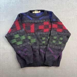 VTG Boston Trader Pure Wool Knit Sweater Colorblock Men's M